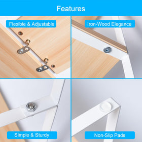 Golener wood and metal corner shelf blends durability with contemporary style.