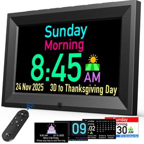 GOLOZA 7-inch dementia clock front view displaying the talking time feature