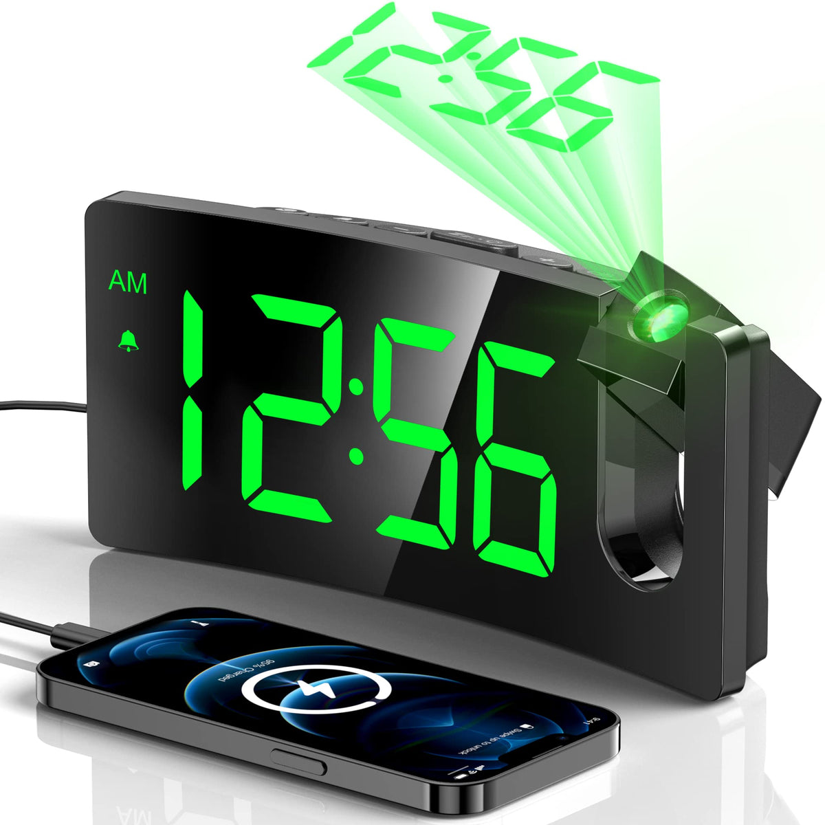 GOLOZA projection alarm clock with 180-degree projector for flexible wall positioning