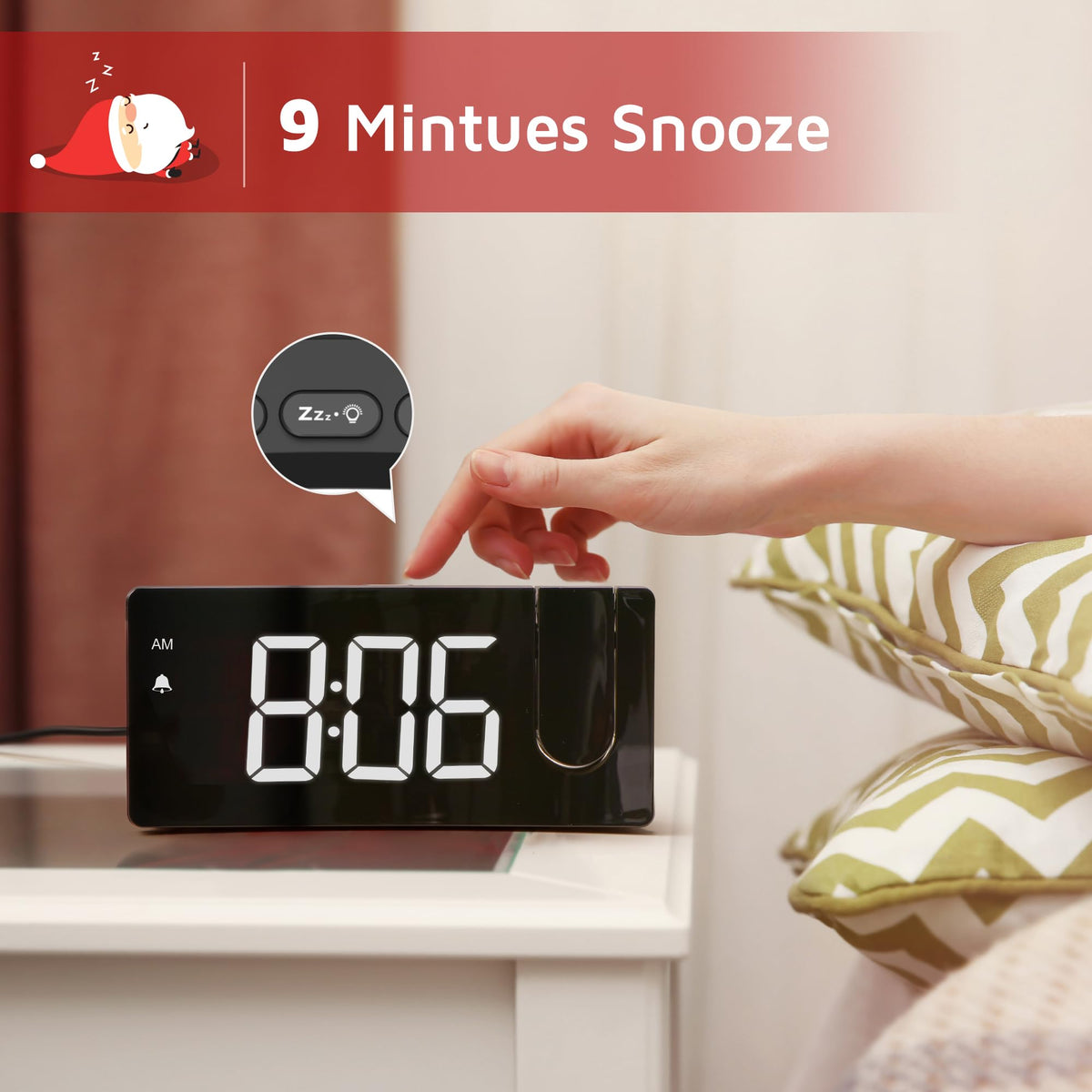 GOLOZA projection alarm clock curved design for comfortable viewing