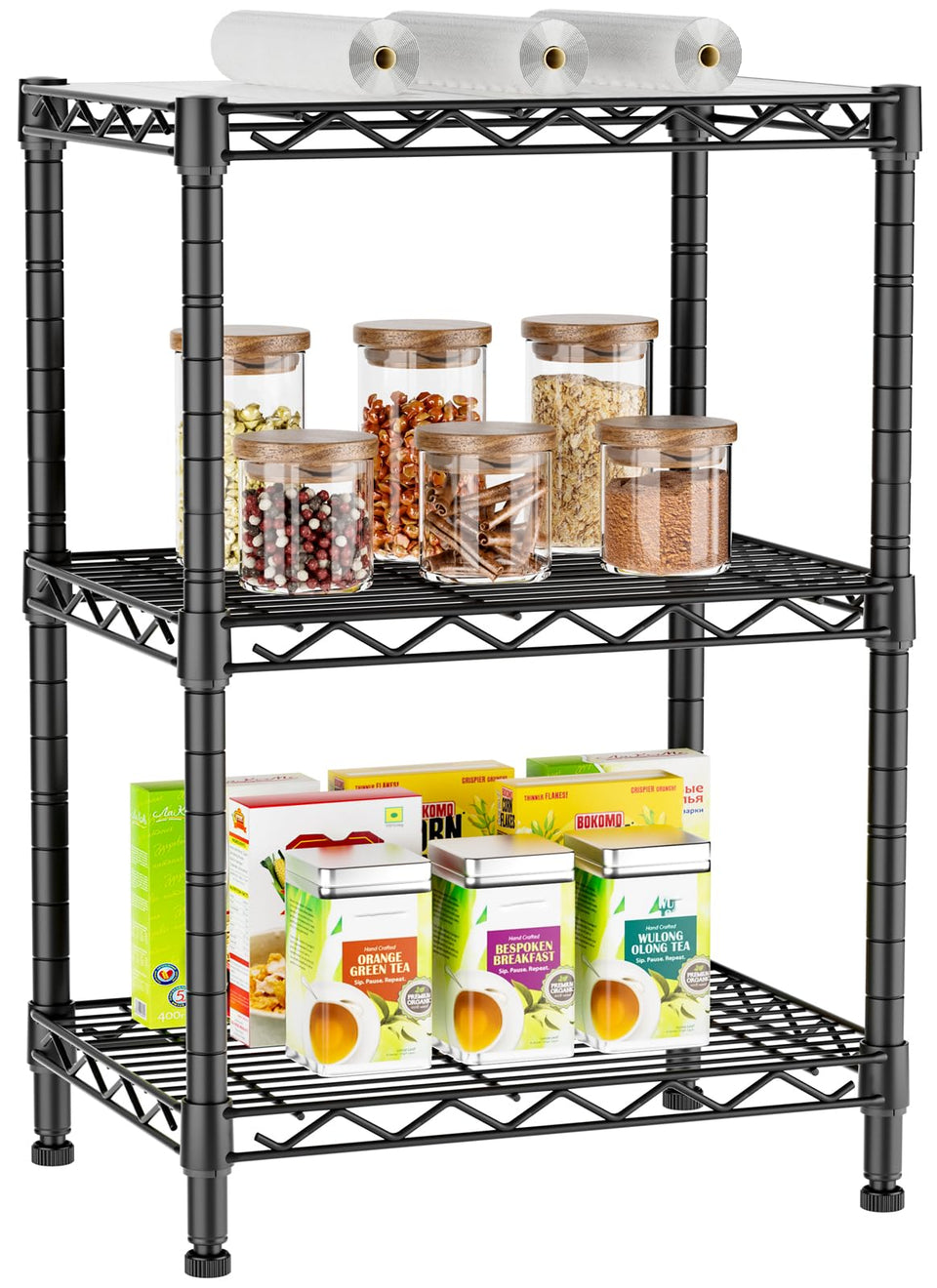 Golpart 3-tier shelving unit frame provides durable home storage.