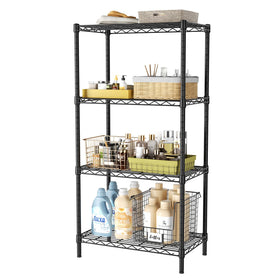 Golpart four-tier shelving unit in black with sturdy steel frame.
