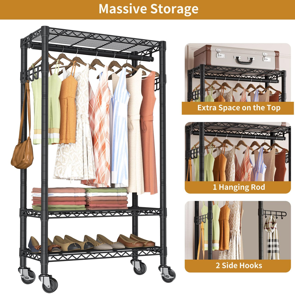 Golpart 72.45-inch tall rack side view highlighting height and stability.