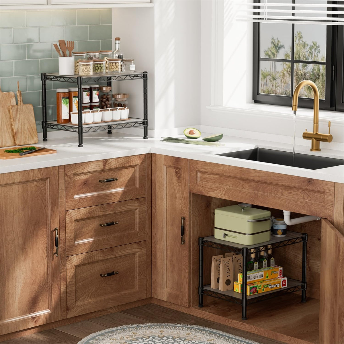 Golpart shelving unit for kitchen and laundry with adjustable height.