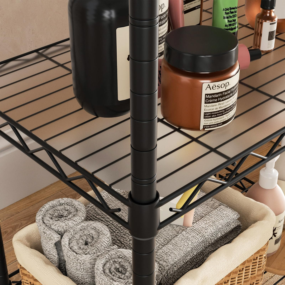 Golpart Metal rack in laundry room demonstrates rust resistance