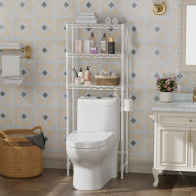 Golpart over-the-toilet shelf side view highlights adjustable height options.