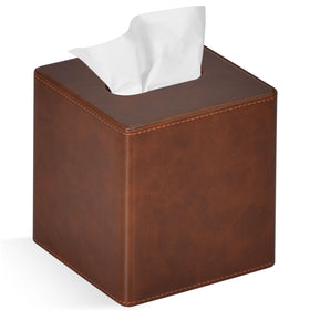 GOLRANLYE brown PU leather tissue box cover adds a neat dresser display
