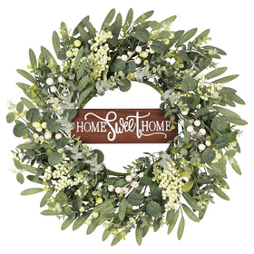 GOLUTYOK artificial eucalyptus wreath on front door enhances curb appeal.