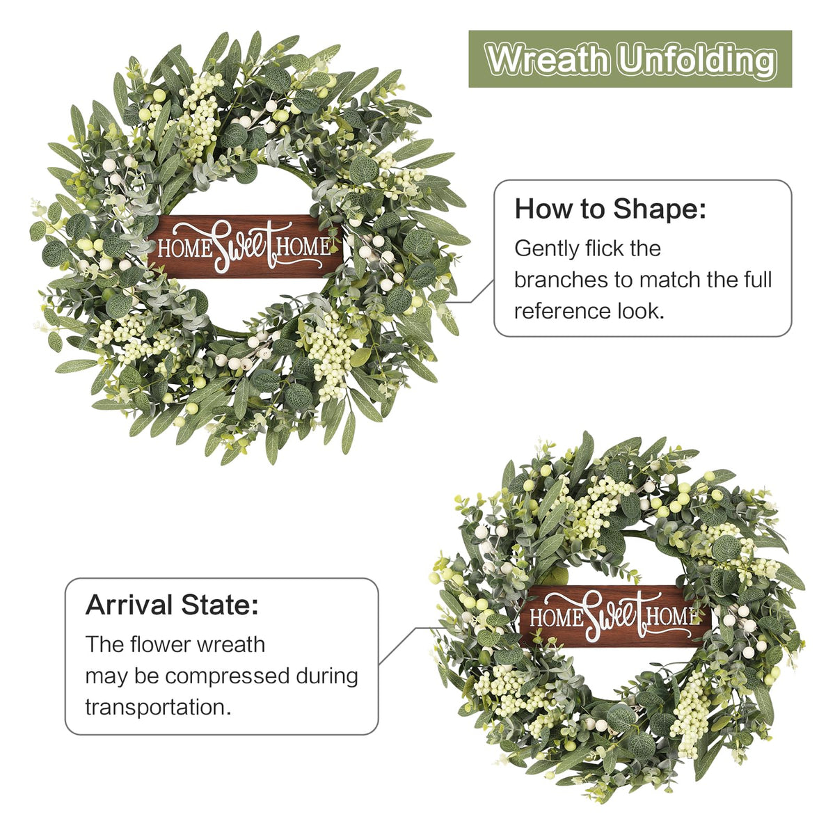 GOLUTYOK 20-inch wreath suits indoor and outdoor spaces.
