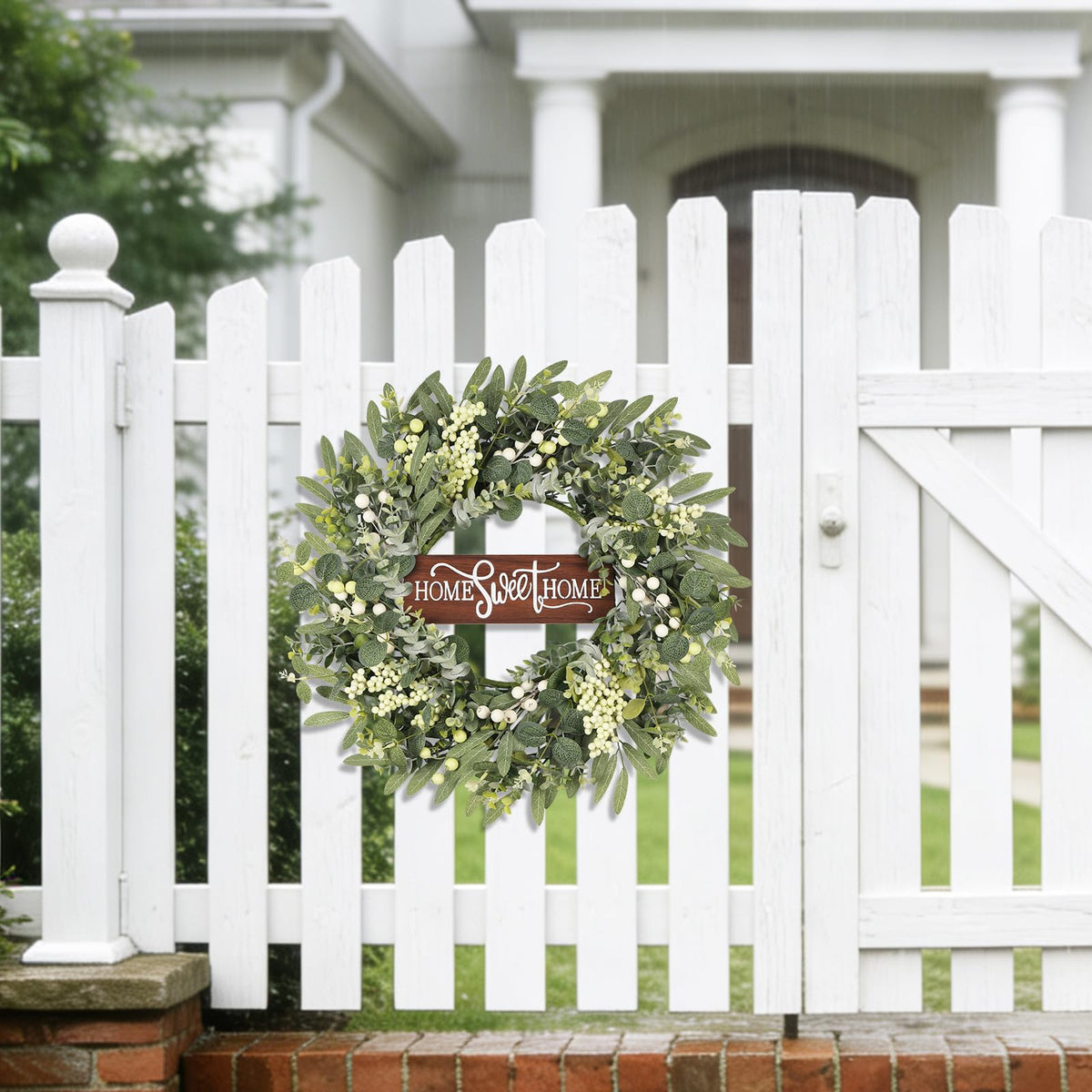 GOLUTYOK wreath with welcome home sign adds warm entry charm.