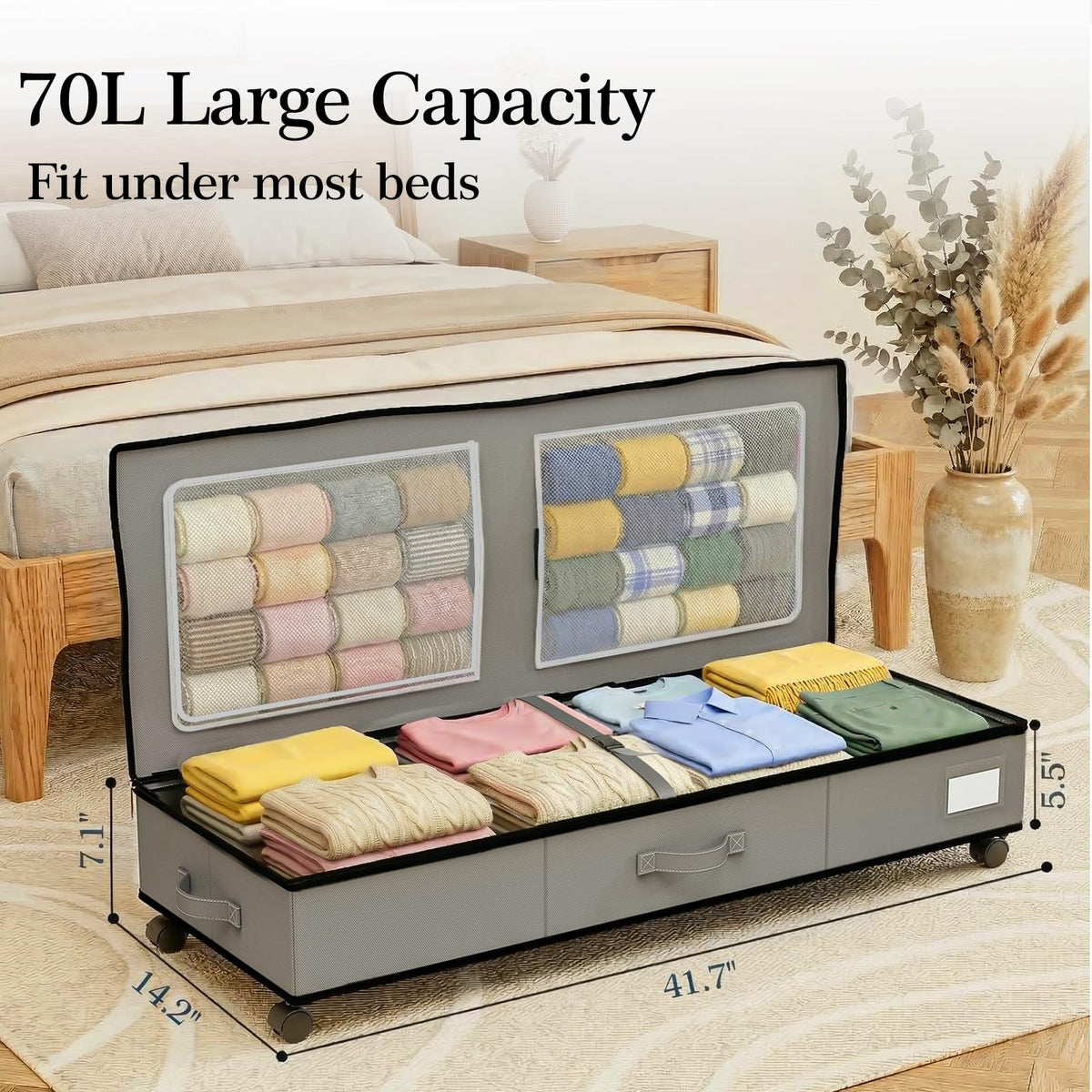 GoMaihe 70L rolling bin under-bed design stores bulky items neatly and out of sight