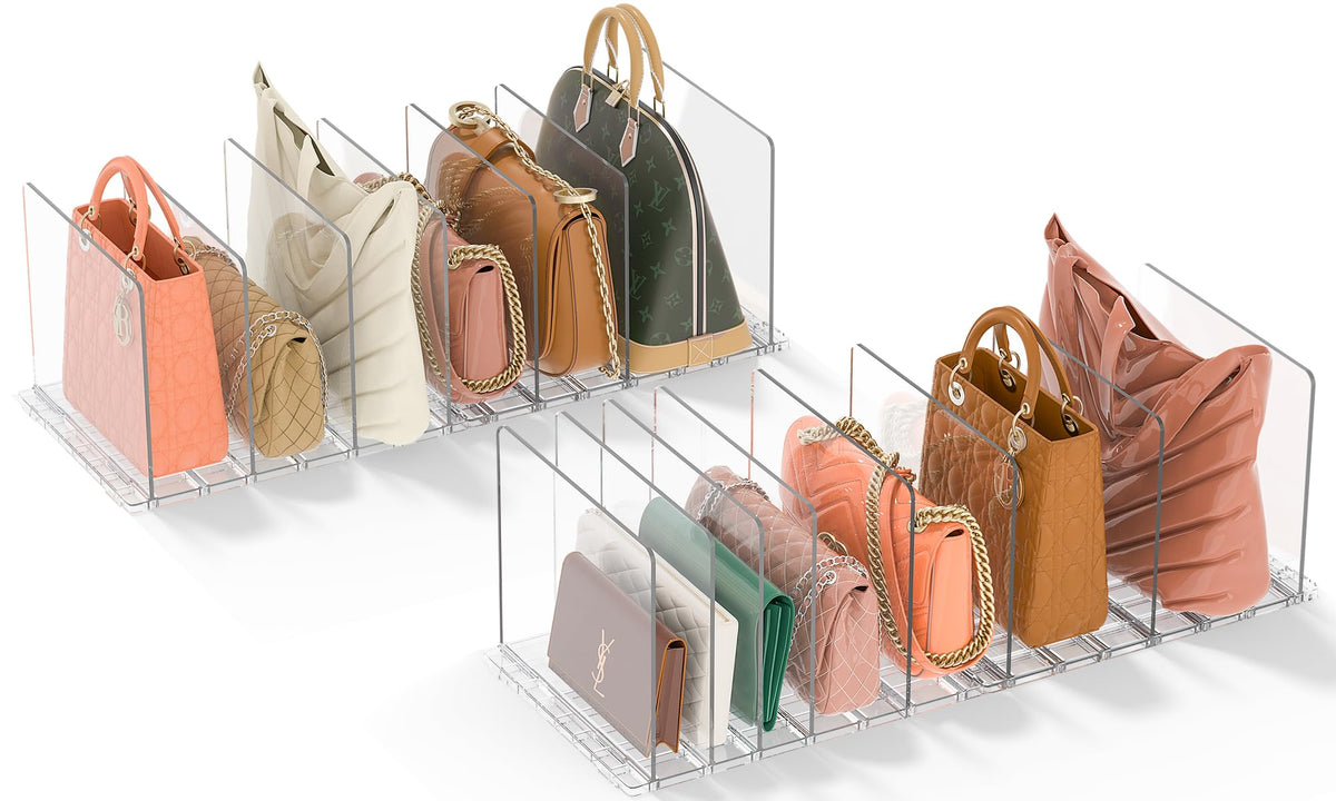GoMaihe bag organizer closet 4-sets for upright purse storage and closet efficiency.