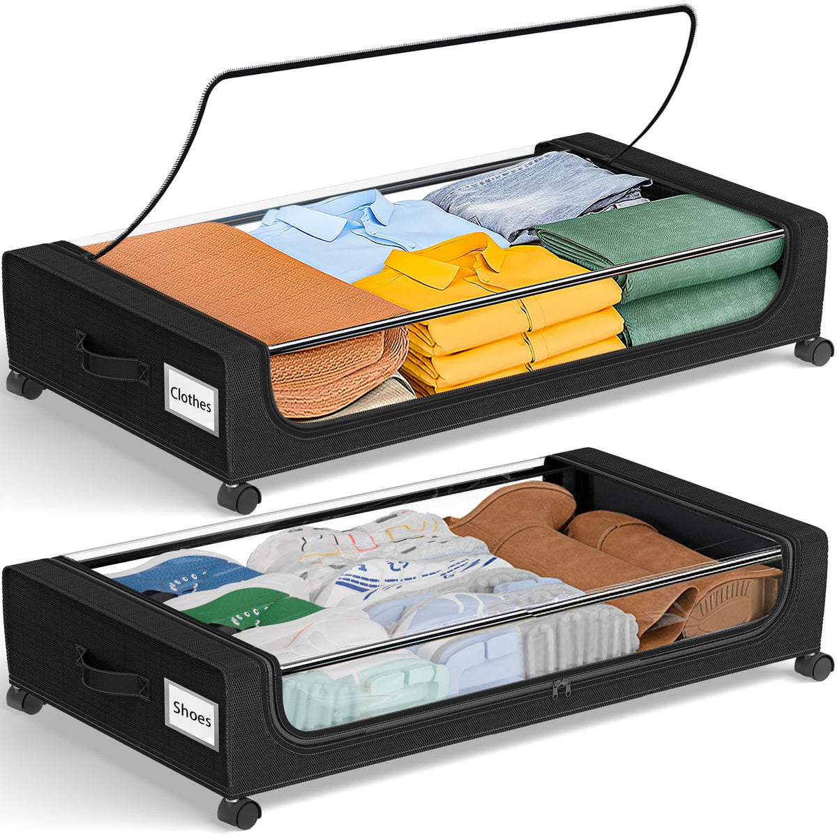 GoMaihe 48L under bed storage with wheels and clear lid for quick viewing of contents