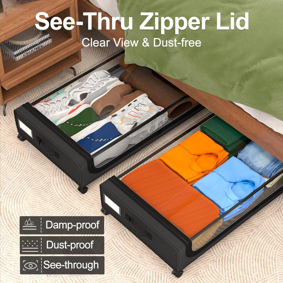 GoMaihe storage bin with transparent window showing contents at a glance