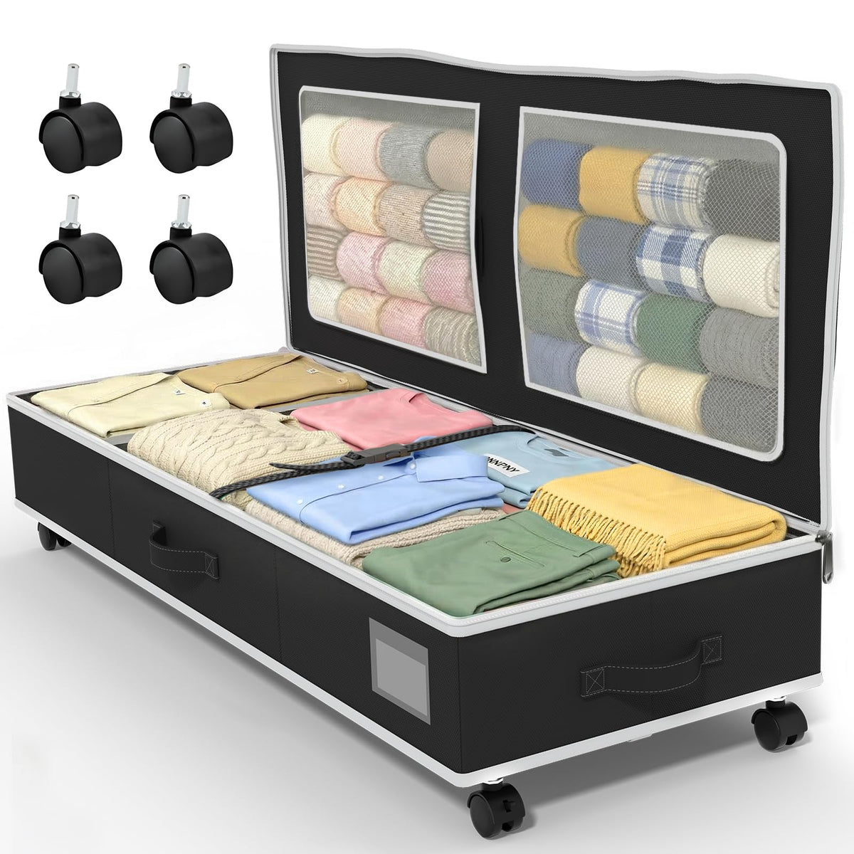 GoMaihe 70L rolling bin under bed with wheels for organized storage