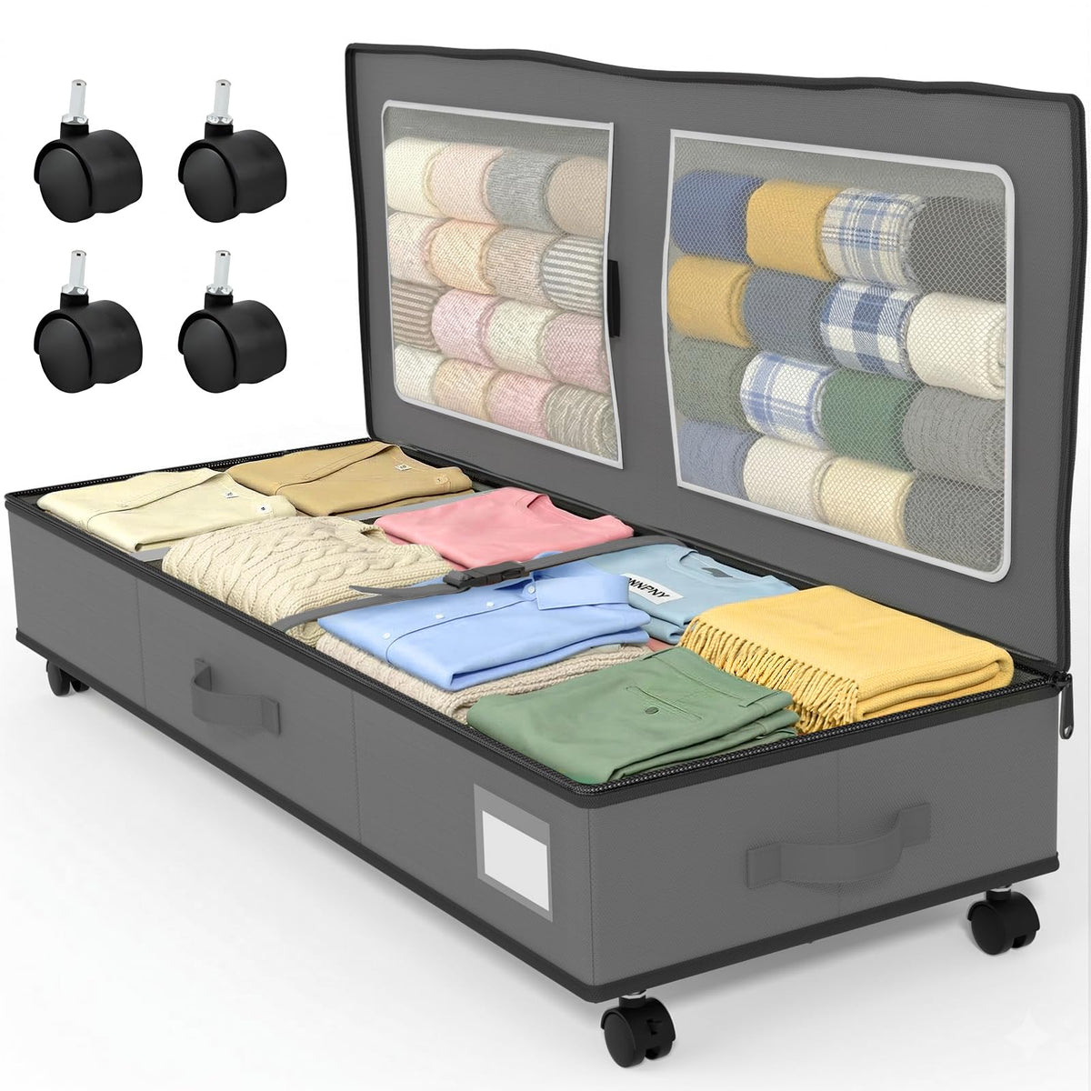 GoMaihe under-bed storage with wheels frame enables easy access under your bed
