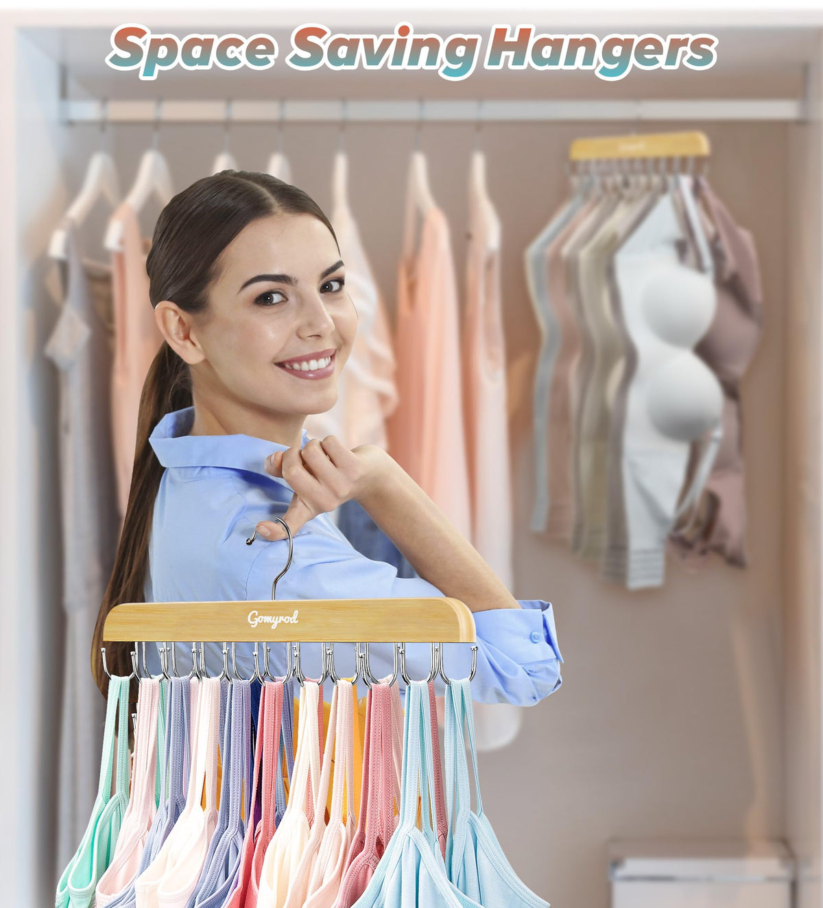Gomyrod tank-top bra closet-organizer ideal for dorms and apartments.