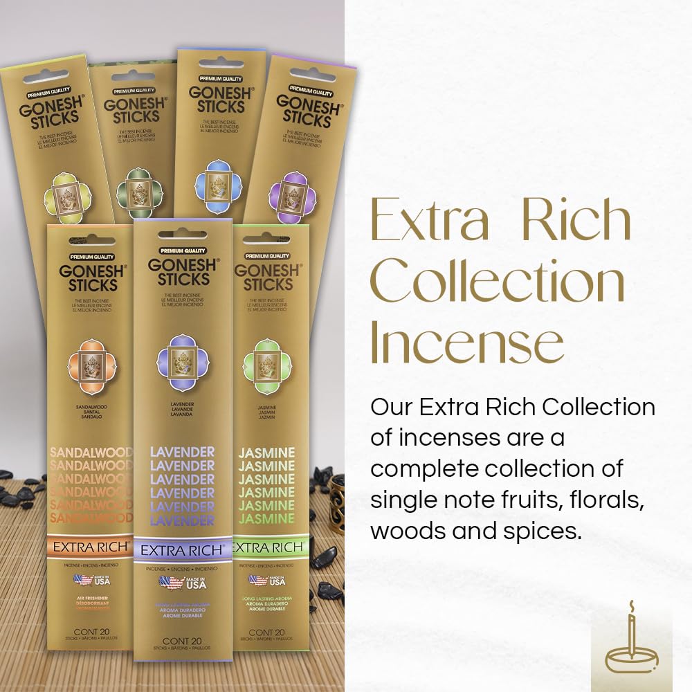 Gonesh Classic No. 6 incense sticks fill rooms with earthy, grounding scent.