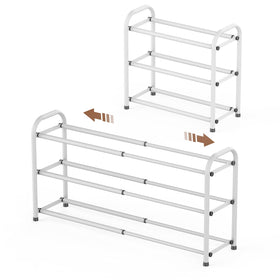 Gonfoam 3-Tier Expandable Shoe Rack, assembled, maximizing closet space.