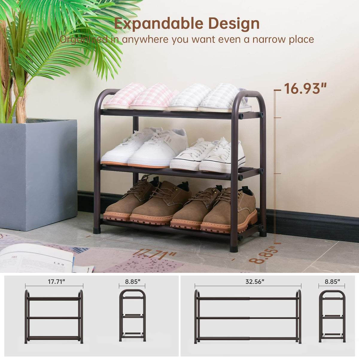 Gonfoam heavy-duty metal construction provides durable, long-lasting shoe storage.