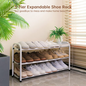 Gonfoam shoe rack side view showing sturdy metal frame.