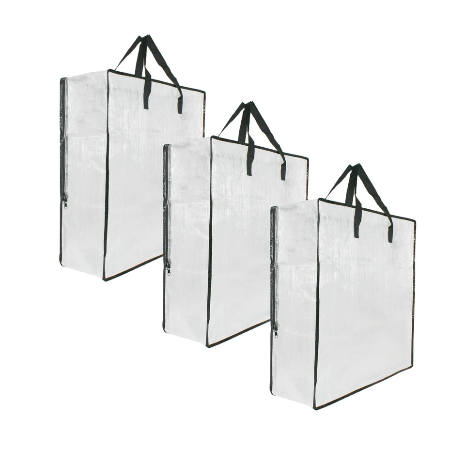 GONGKANGYUAN 3-pack clear storage bags with zipper and handles for organized closet storage.