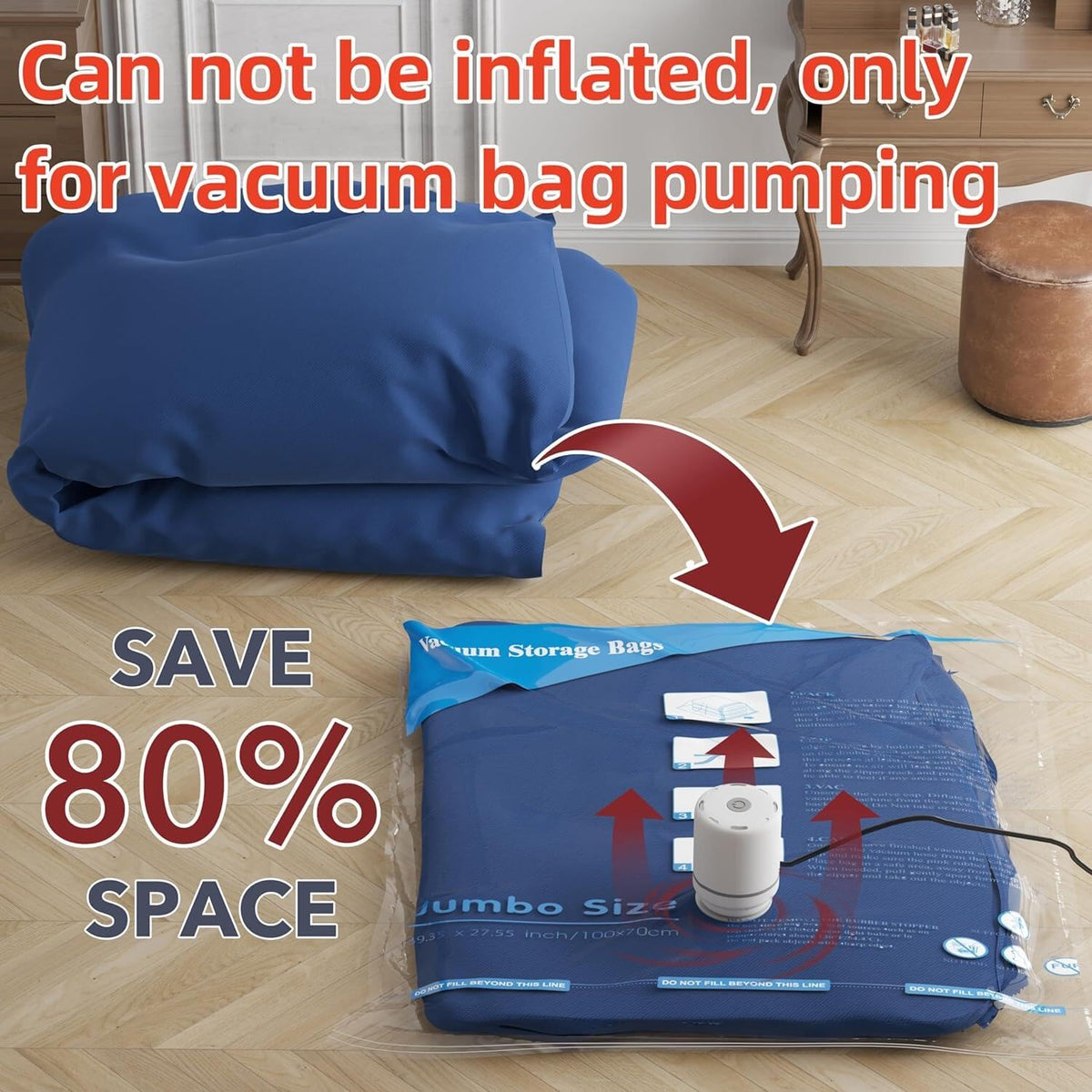 GONGSHI organized closet scene with vacuum bags