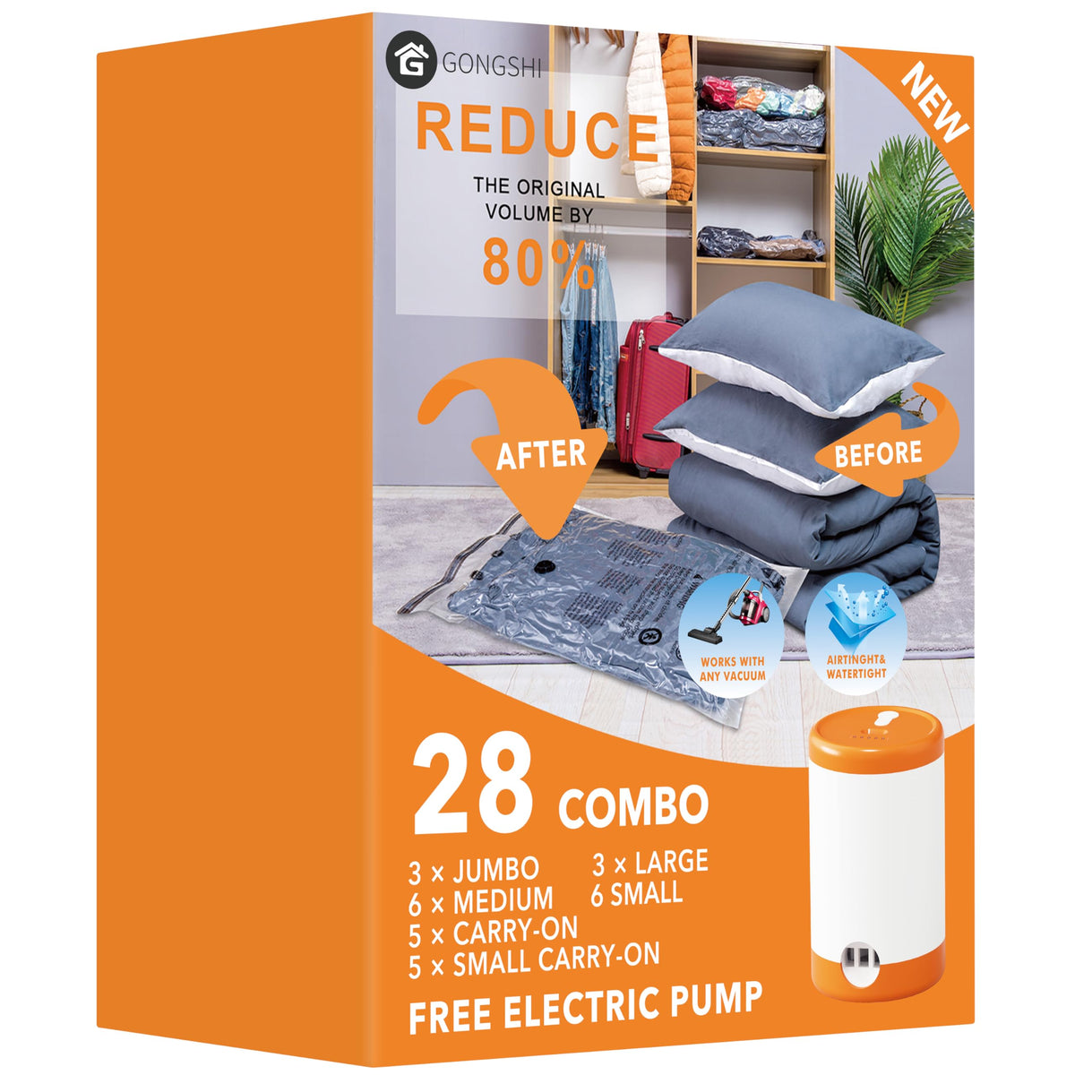 GONGSHI vacuum bags 28-piece set for clutter-free packing and storage.