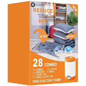 GONGSHI vacuum bags 28-piece set for clutter-free packing and storage.