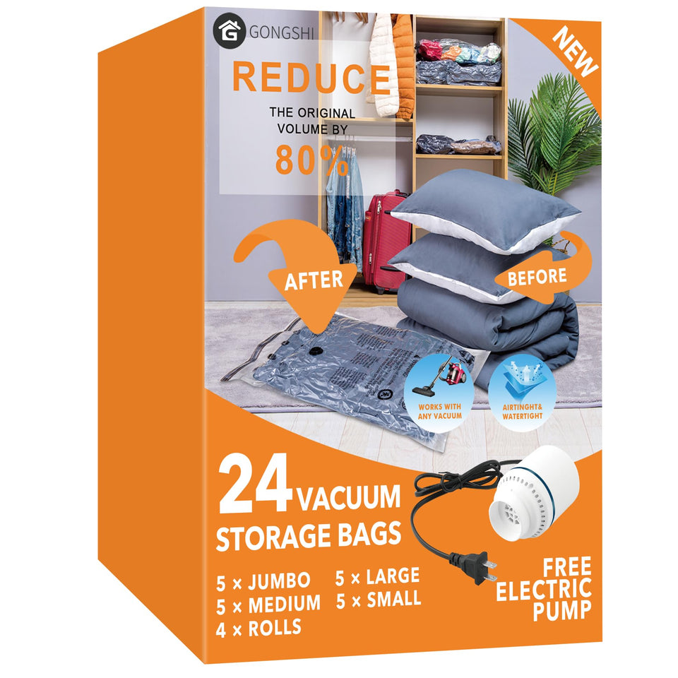 GONGSHI 24-piece vacuum bag kit with electric pump for fast packing