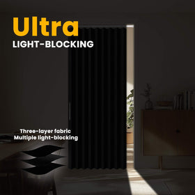 Gonnrly curtain mounted on a doorway demonstrates drill-free installation.