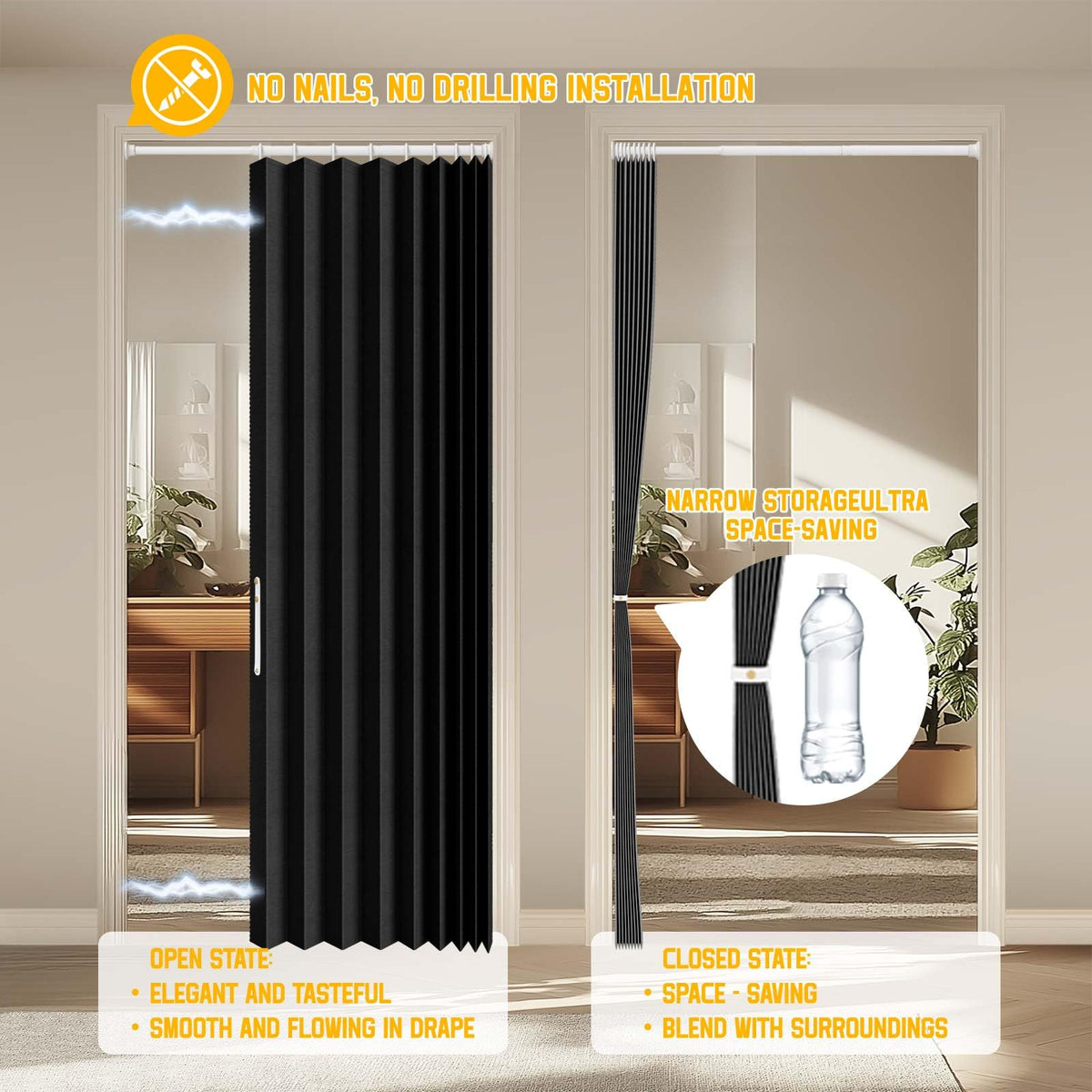 Gonnrly accordion curtain features silent hook design for smooth operation.