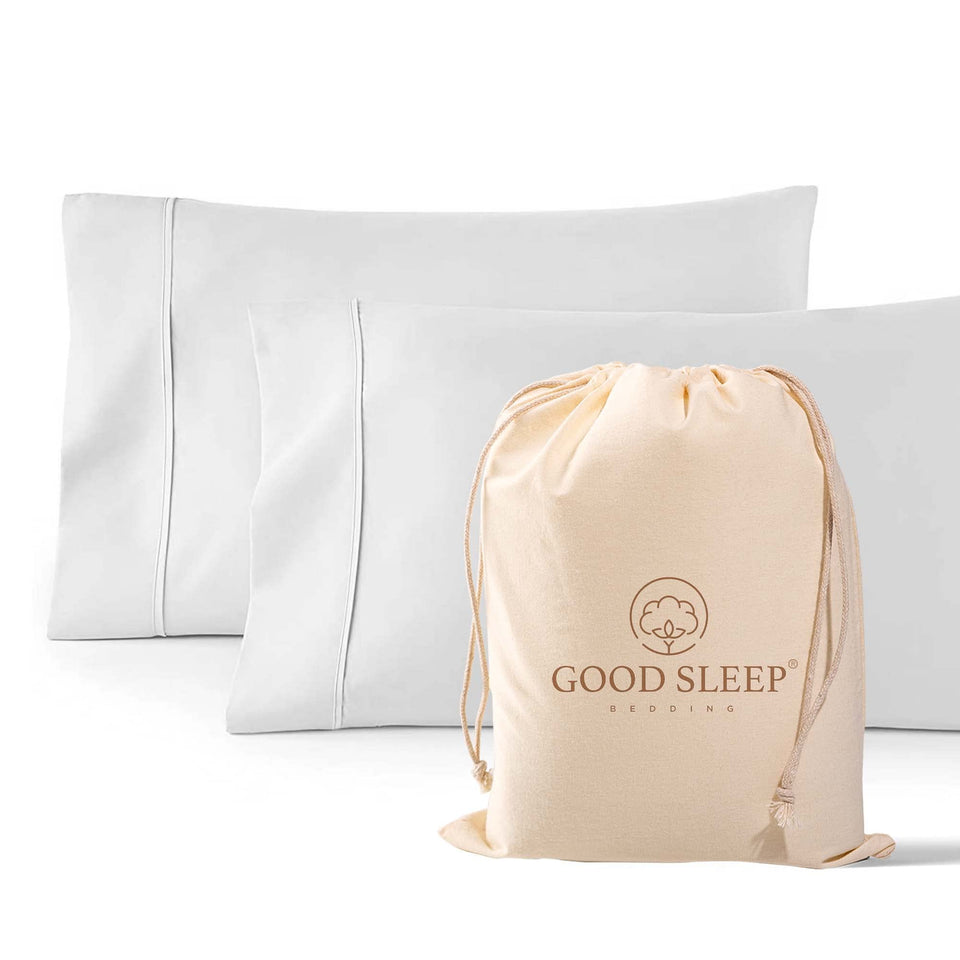 Good Sleep Bedding 1000TC white pillowcase close-up shows silky sateen weave
