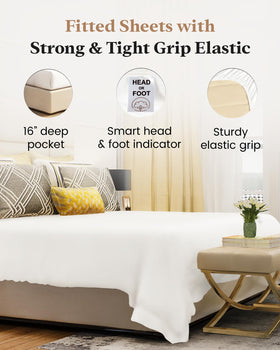 Good Sleep Bedding queen fitted sheet deep pocket image demonstrating secure fit on tall mattresses.
