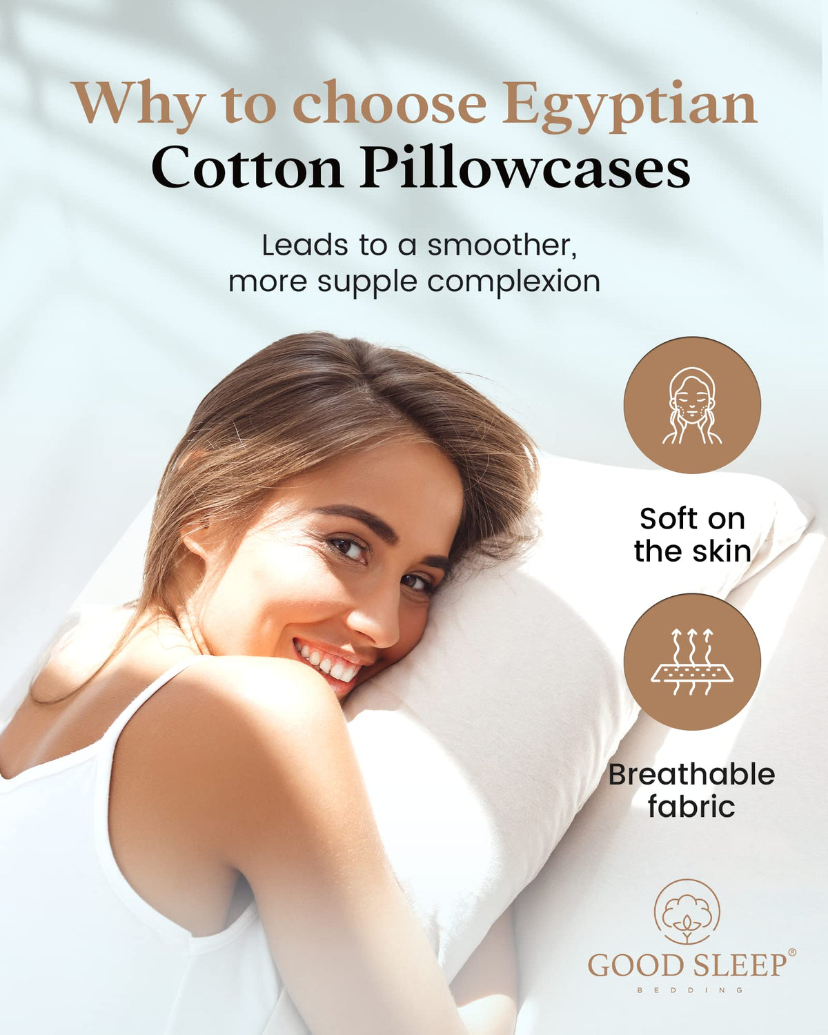 Close-up of Good Sleep Bedding sateen fabric highlighting silky Egyptian cotton texture