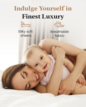 Good Sleep Bedding white queen fitted sheet packaging shot emphasizes pristine, clean bedding.