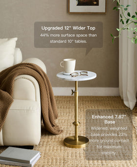 Goodinough marble drink table base shown with widened footprint for stability.