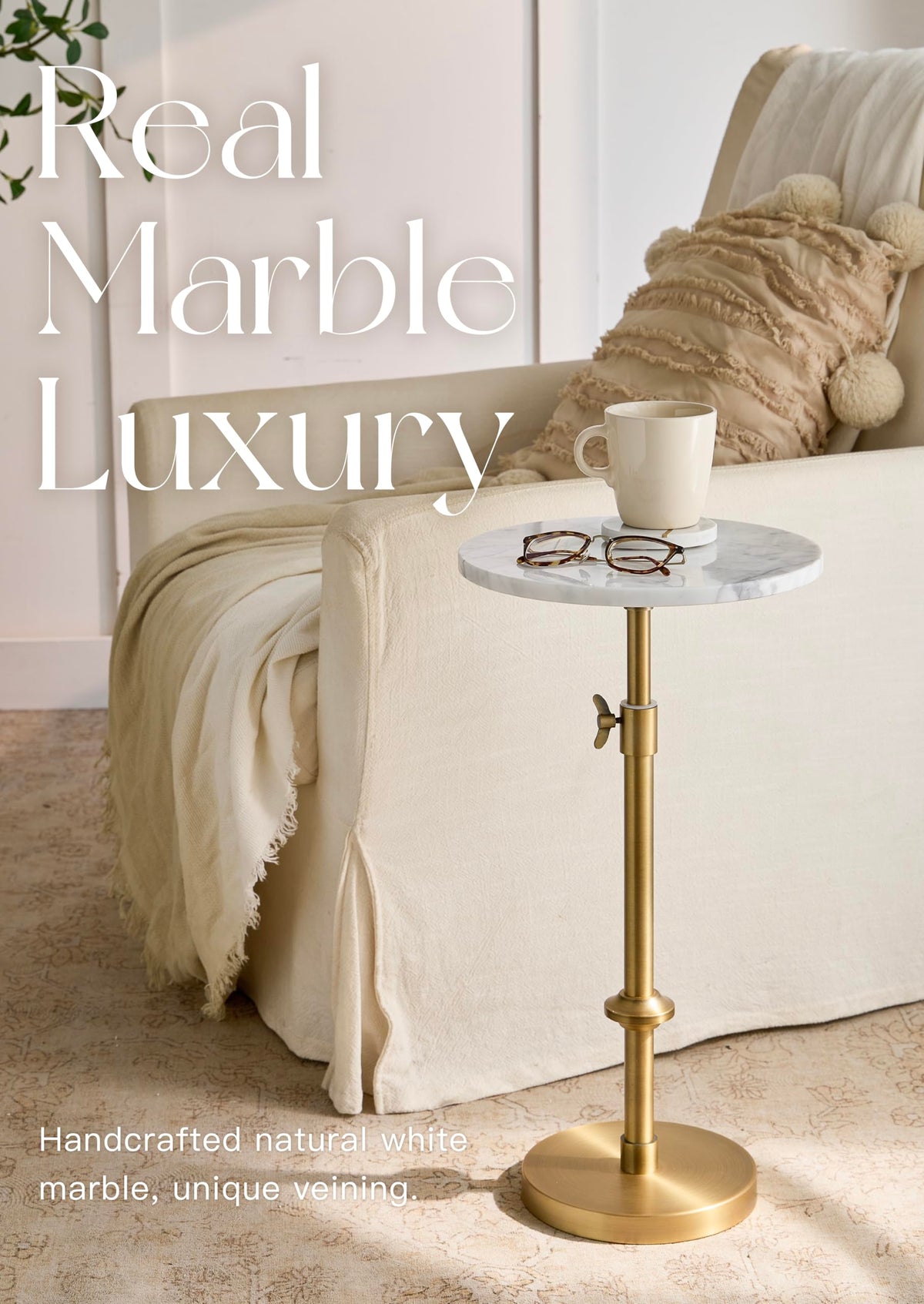 Goodinough end table placed beside a sofa, showcasing compact space efficiency.