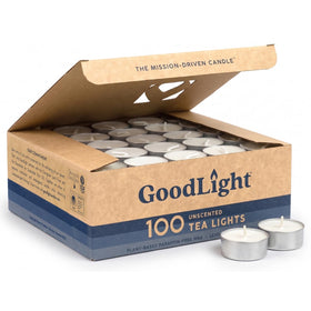GoodLight unscented tea light packaging highlights eco-friendly materials
