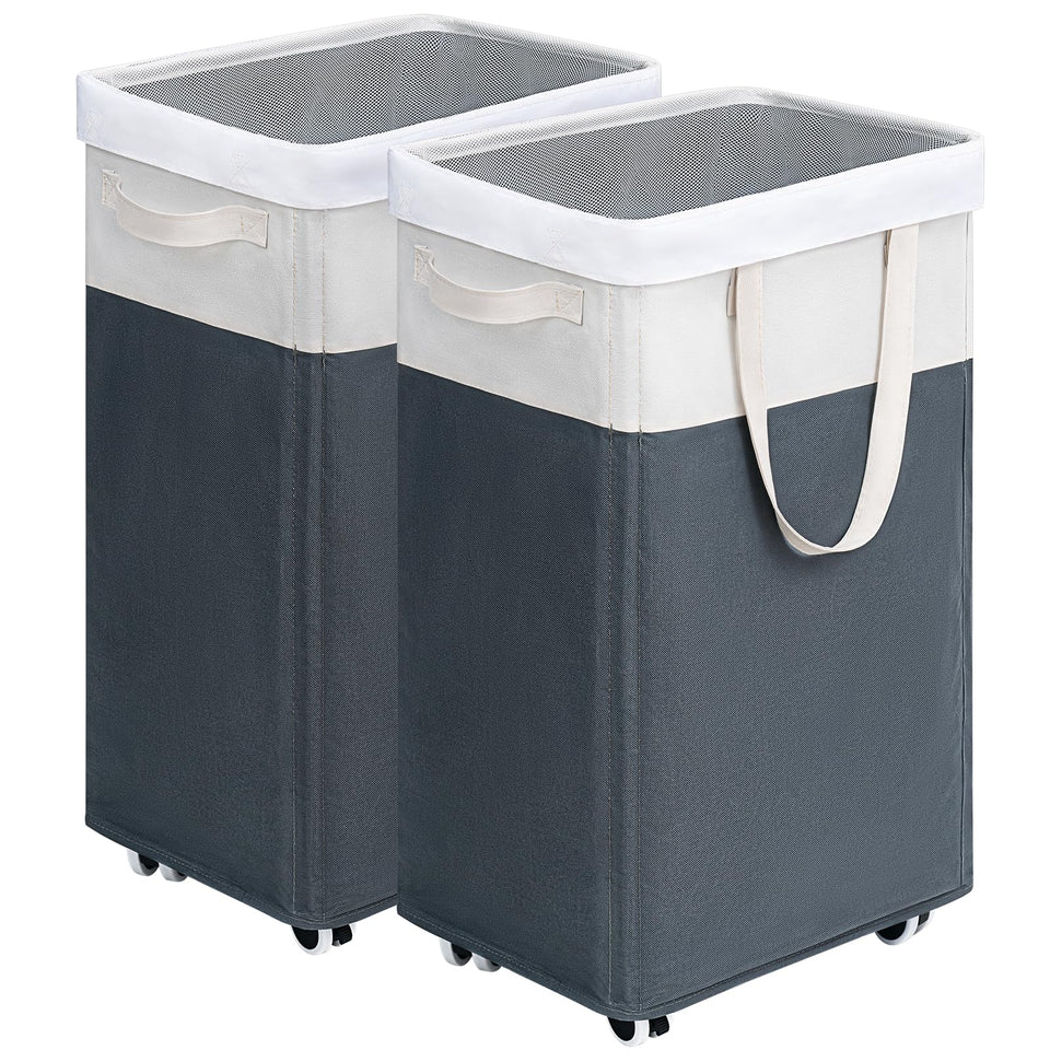 Goodpick 2-pack 75L rolling laundry basket with wheels for easy transport.