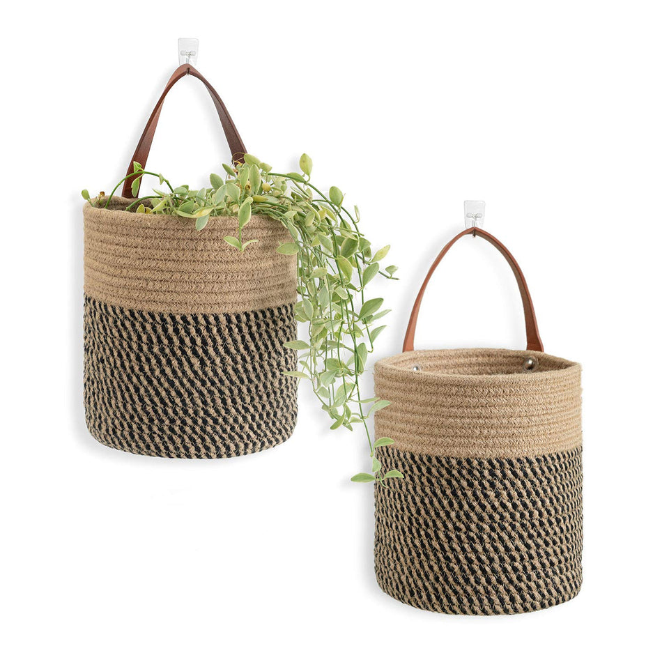 Goodpick 2-pack jute hanging basket with fern wall decor for natural charm