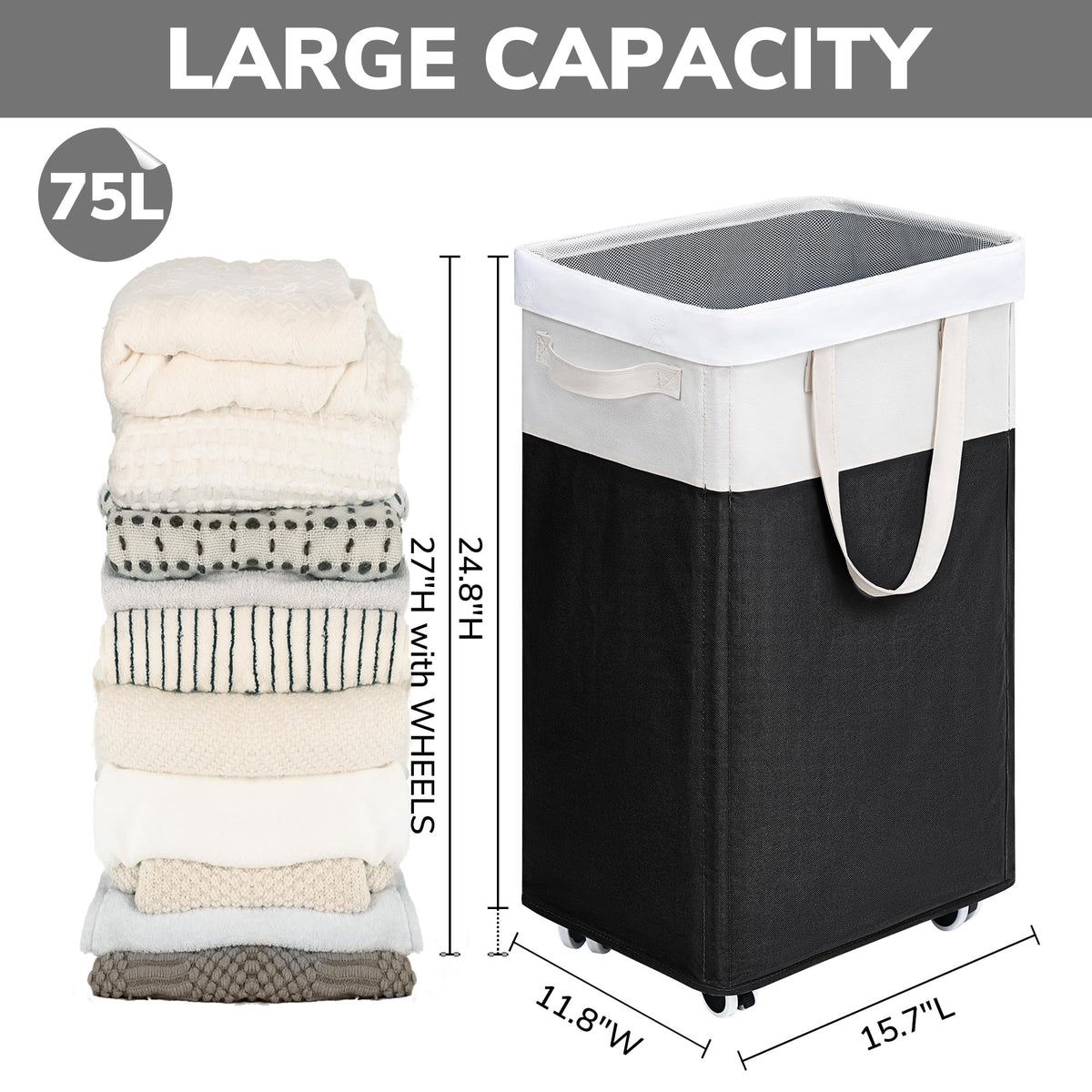 Goodpick 75L capacity hamper, ideal for large loads like clothes and blankets.