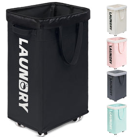 Goodpick rolling laundry hamper with wheels for effortless transport of dirty clothes.