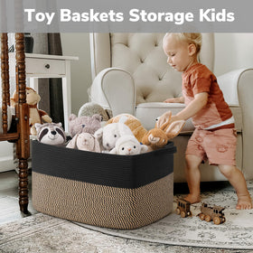 Goodpick large blanket basket on living room shelf blends decorative design with function