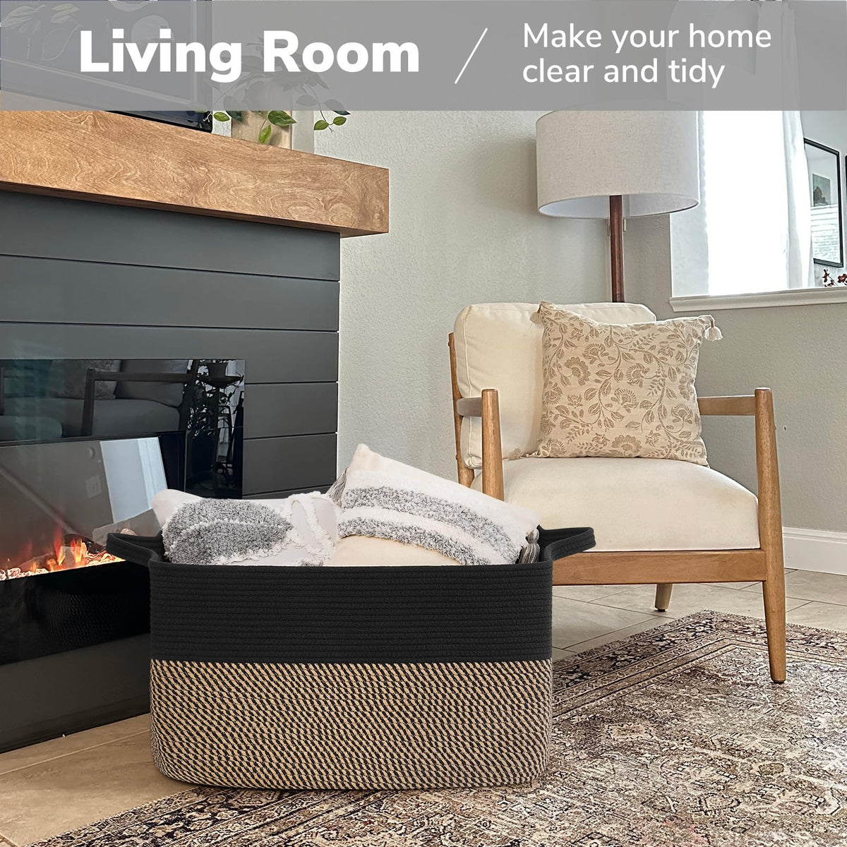 Goodpick large blanket basket side view with reinforced handles for easy access
