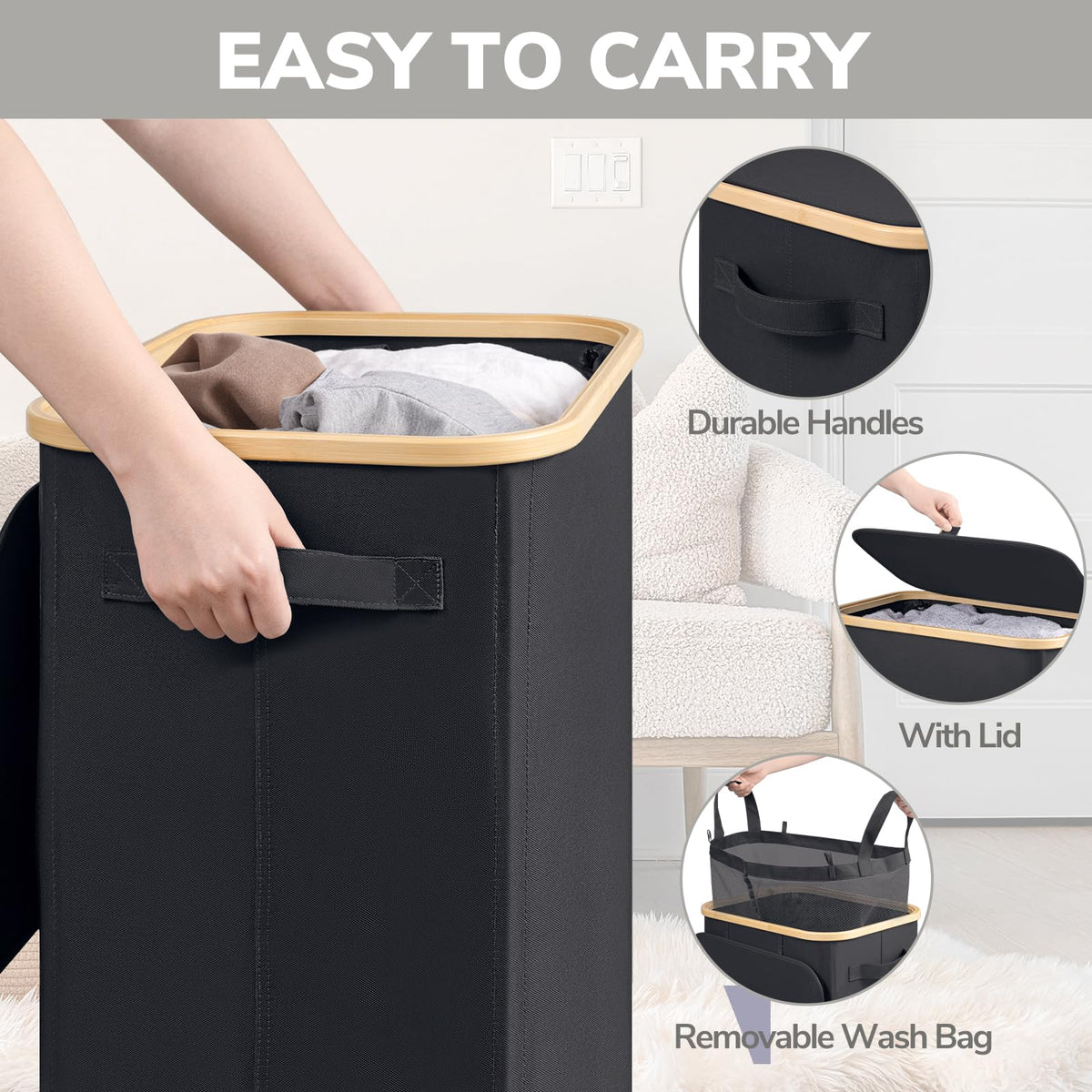 Goodpick laundry basket fits stylishly in any bedroom or bathroom.