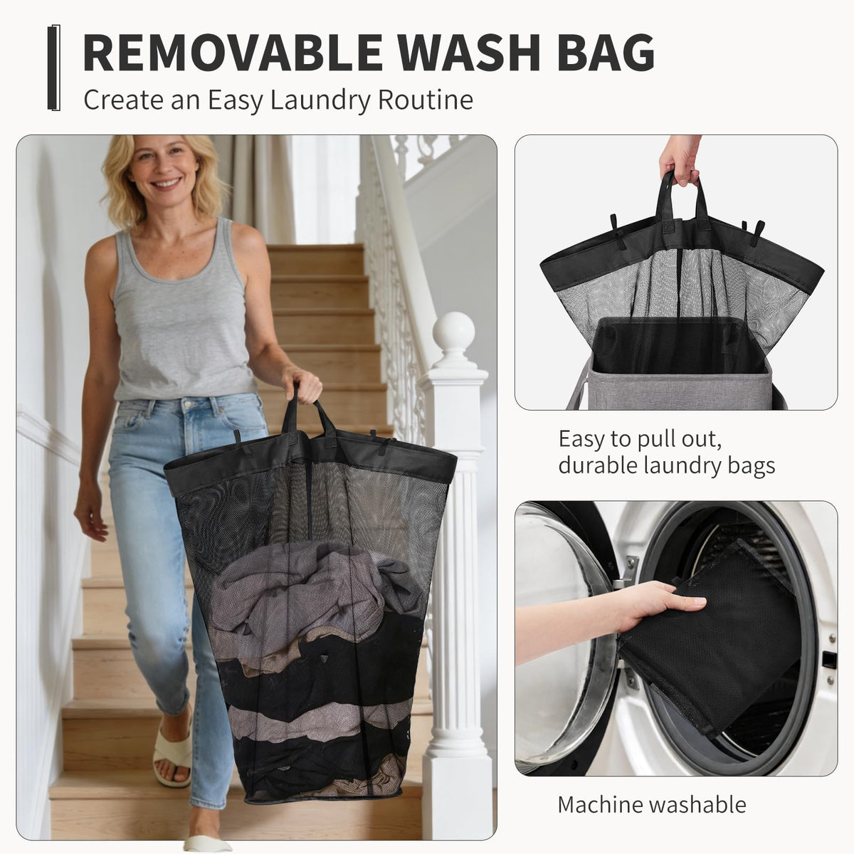 Goodpick basket with removable wash bag for simple loading and machine washing