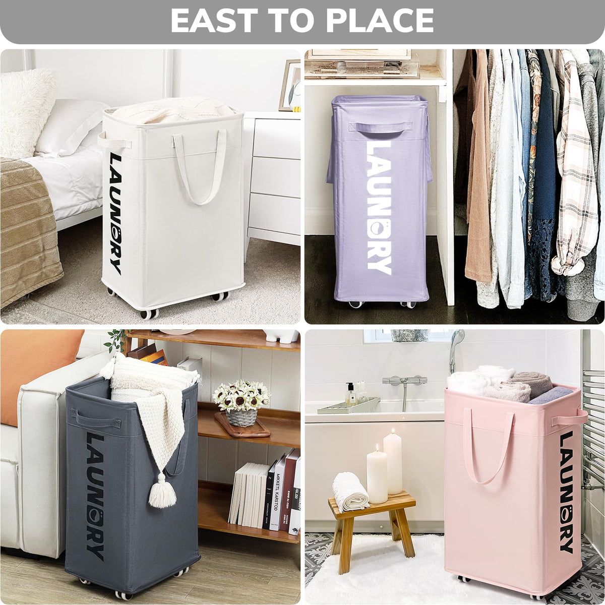 Goodpick Laundry Basket with four wheels and brakes supports stable moves.