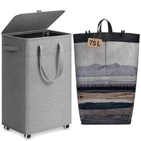 Goodpick laundry basket with wheels and lid for easy transport and discreet storage