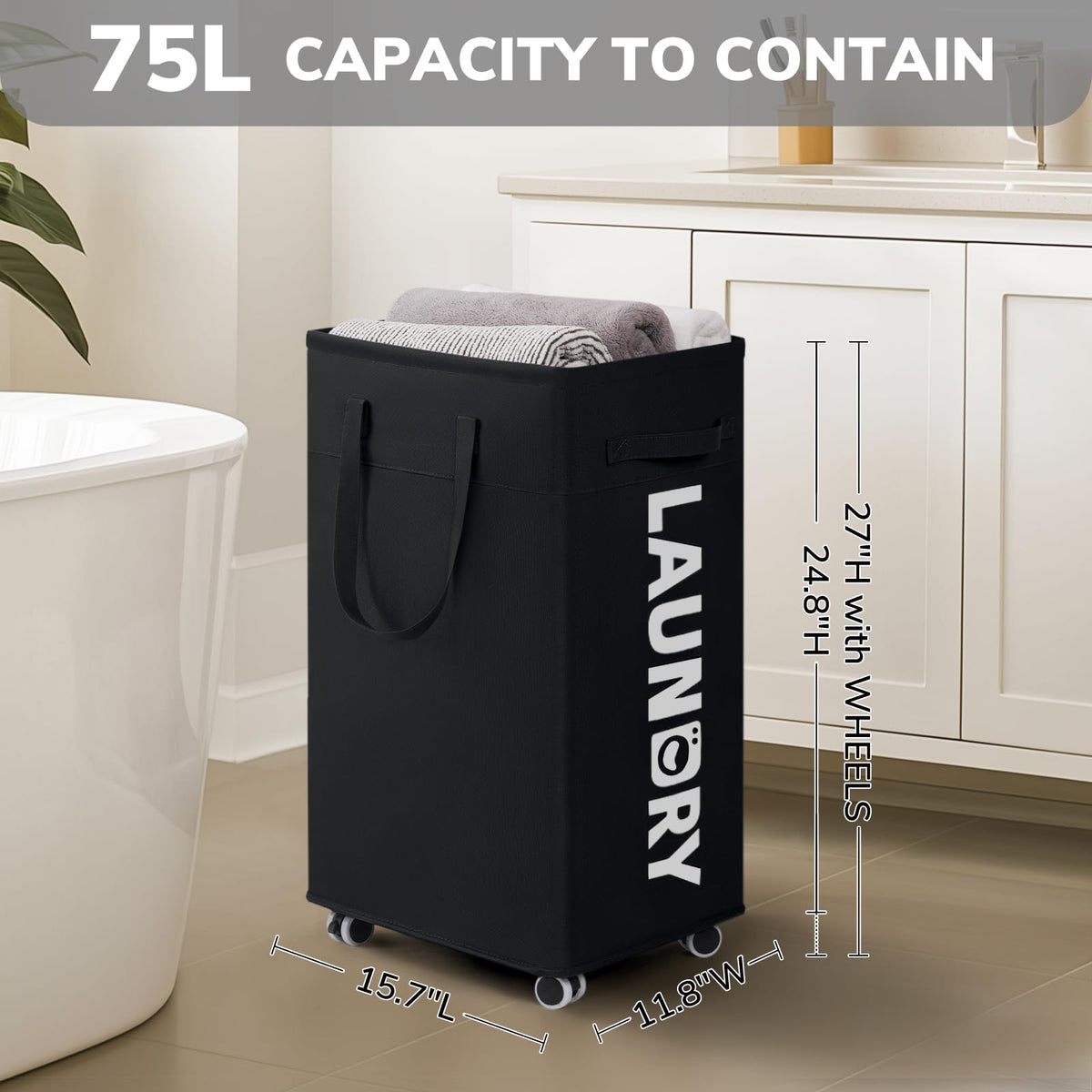 Goodpick laundry hamper with sturdy top frame stays upright during use.